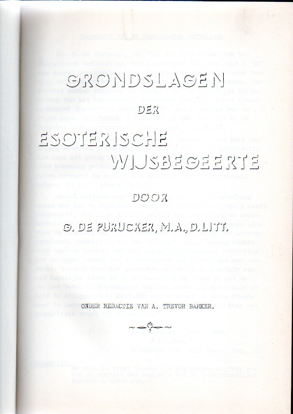 Purucker, G. de Grondslagen der Esoterische wijsbegeerte. 2 delen in 1 band