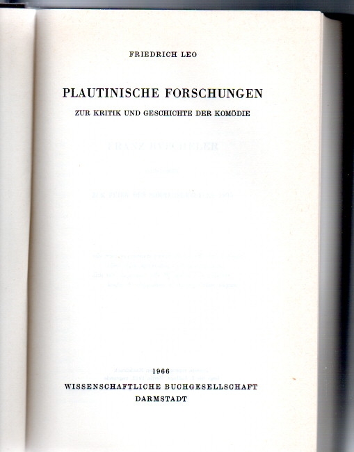 Plautus. Leo, Fr. Plautiische Forschungen