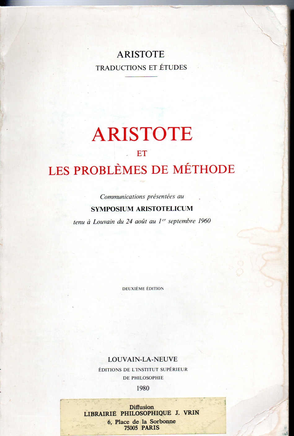Aristote Aristote et les Problemes de Methode