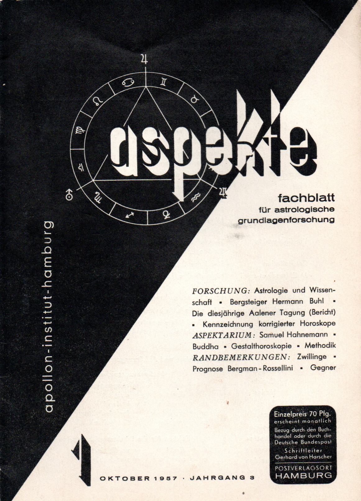 Apollon Institut Hamburg, Aspekte- Fachblatt fur Astrologische Grundlagenforschung. Jahrgang 3 - No.1-10 : Oktober1957-Juli 1958.